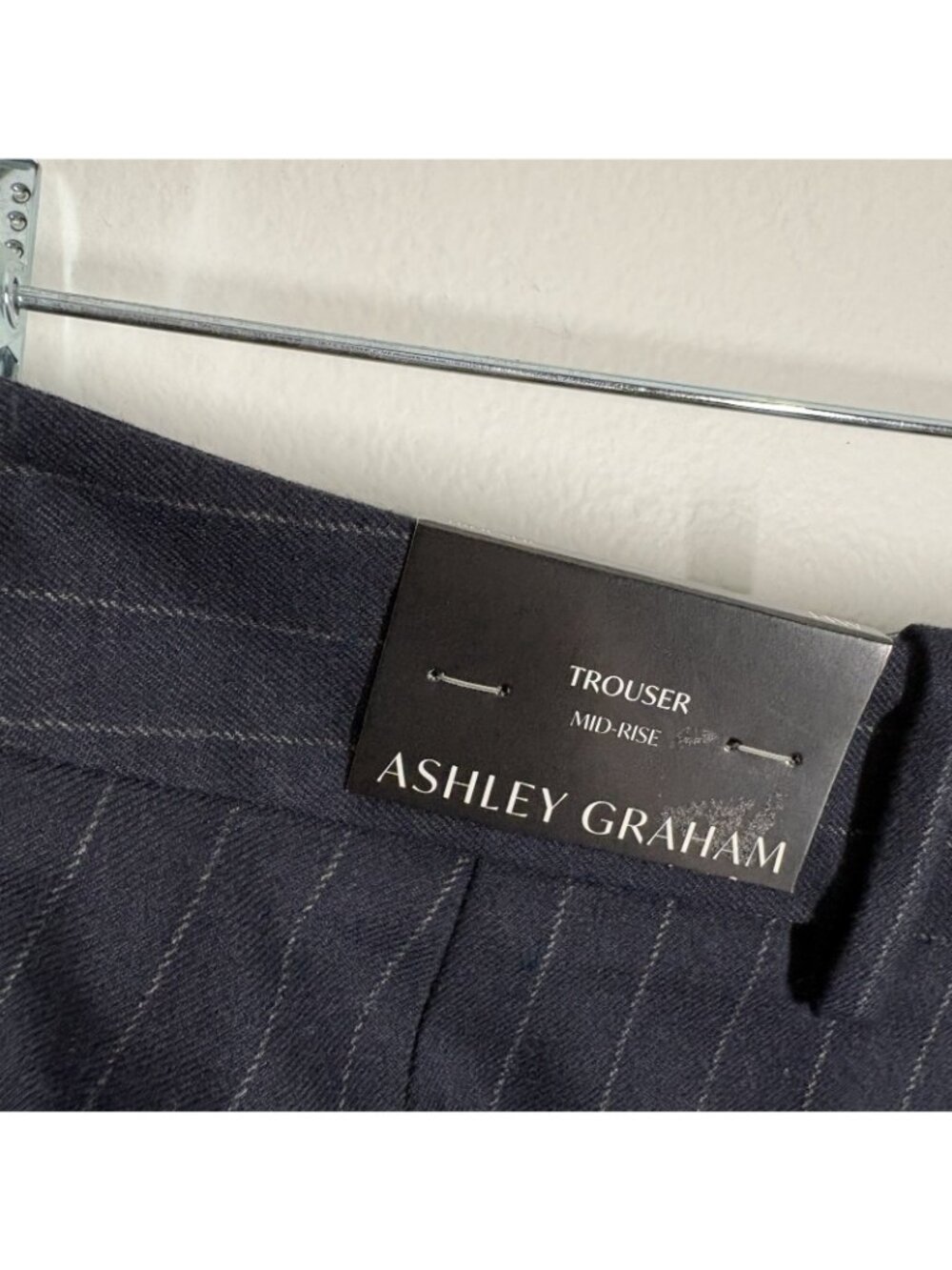 Ashley Graham Women Plus Sz 14W Navy Pin Stripe Mid-Rise Wide Leg Trouser NWT - Picture 11 of 14